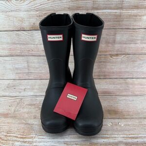 Hunter Womens Original Short Back Adjustable Rain Boots Black WFS1013RMA Size 10